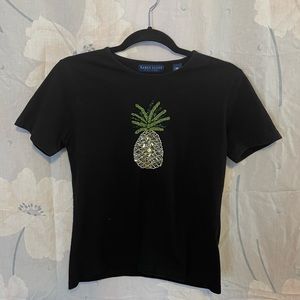 Karen Scott Pineapple Shirt Black Petite Small
